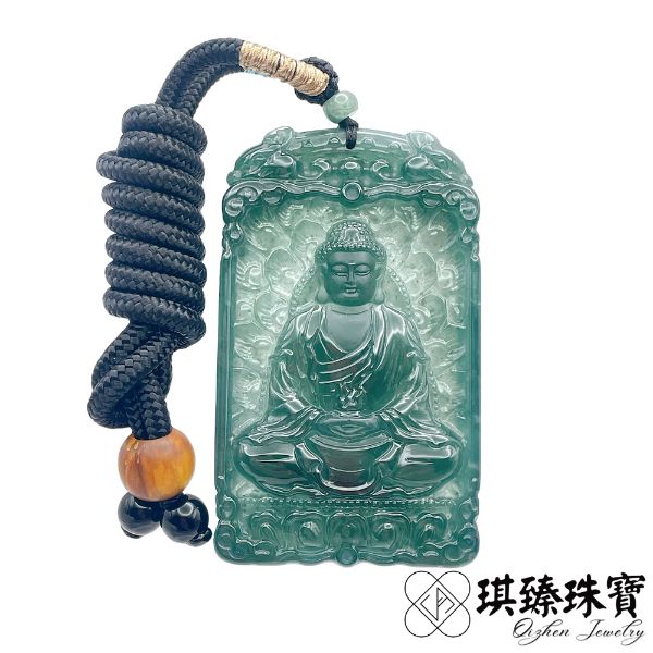 圖片 【琪臻珠寶】天然A貨翡翠糯冰種藍水飄花藥師佛如來吊墜(藥師琉璃光如來_大醫王佛_手工精雕)