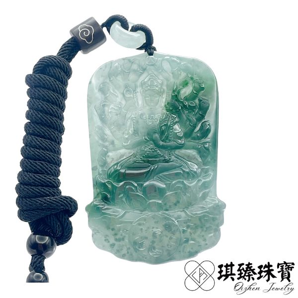 圖片 【琪臻珠寶】天然A貨翡翠糯冰藍水千手觀音吊墜(八大守護神_屬鼠本命佛_翡翠觀音_手工精雕)