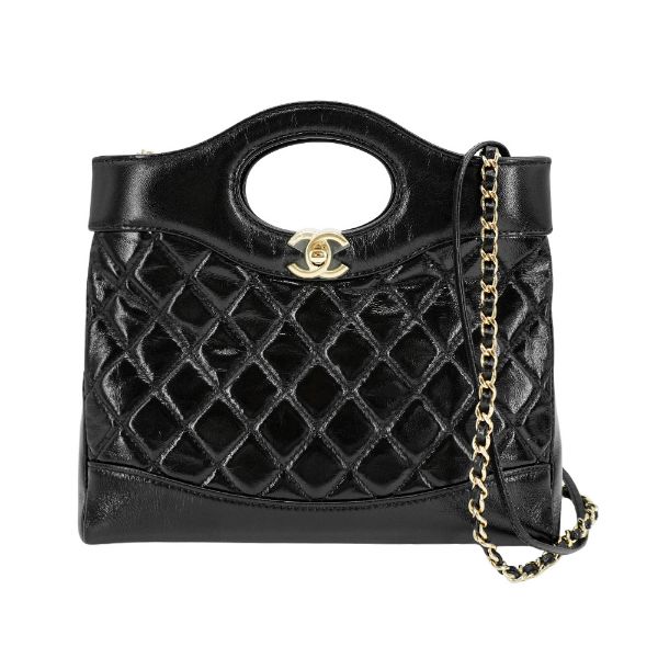 圖片 Chanel 31 Bag 油蠟牛皮淡金雙鍊手提斜背包-mini(AS4133-黑)