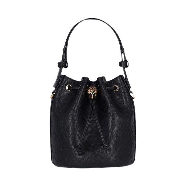 圖片 TORY BURCH T-MONOGRAM 皮革 迷你水桶包 黑色 - 158530/001