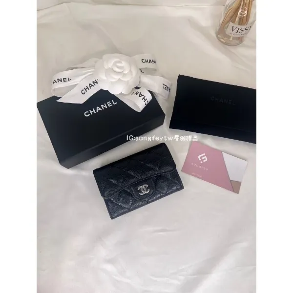 圖片 Chanel 黑銀 荔紋小牛皮 信封卡包