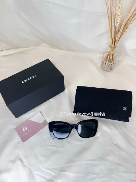 圖片 CHANEL 方形墨鏡 水鑽字樣太陽眼鏡
