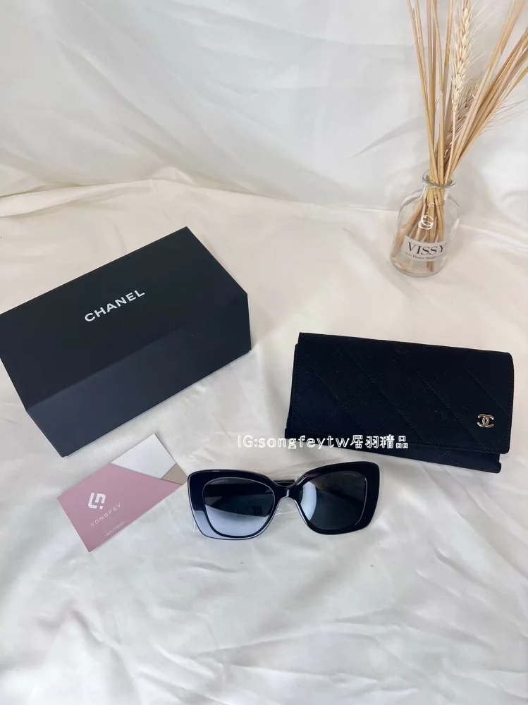 CHANEL 方形墨鏡 水鑽字樣太陽眼鏡