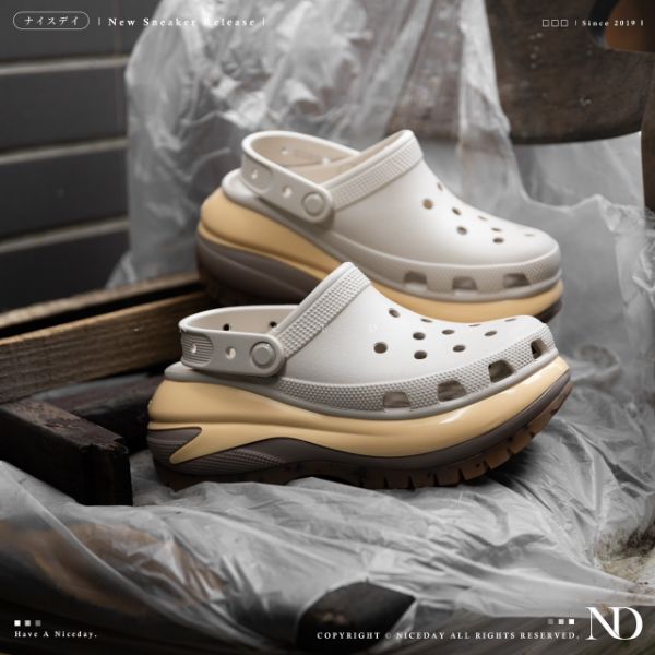 NICEDAY 現貨 Crocs Classic Crush 洞洞鞋 厚底 踩屎感 灰 奶茶 207988-OLM