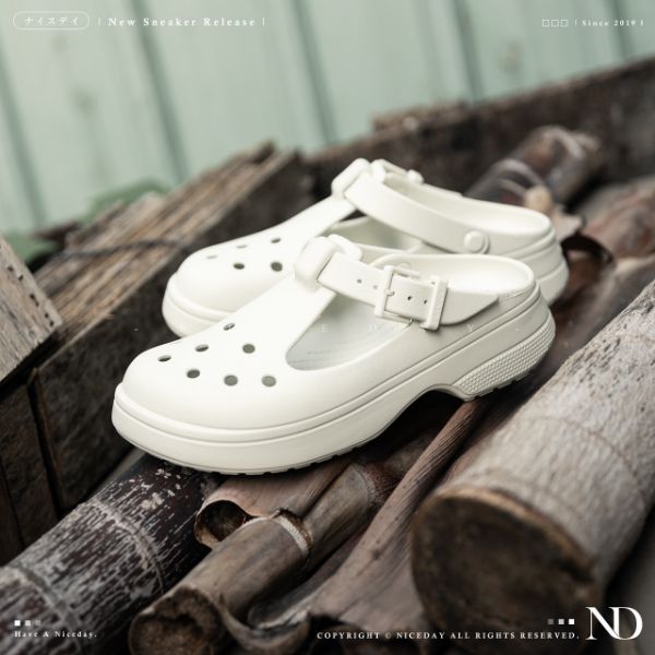 NICEDAY 現貨 Crocs Classic Crush 洞洞鞋 厚底 踩屎感 米白