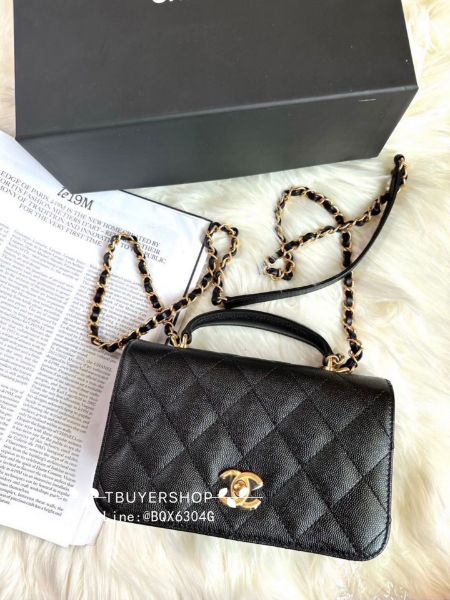 圖片 Chanel 金標手柄cf黑金 荔枝皮 包身很輕又耐裝、多種揹法