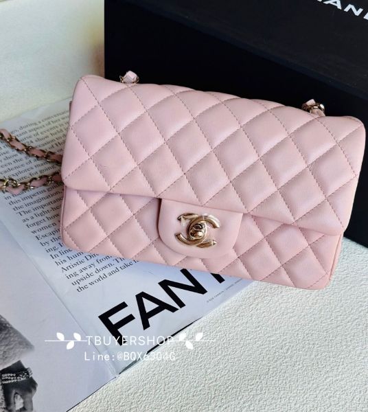 圖片 Chanel cf20 櫻花粉 金扣 mini溫柔配色日常好搭配