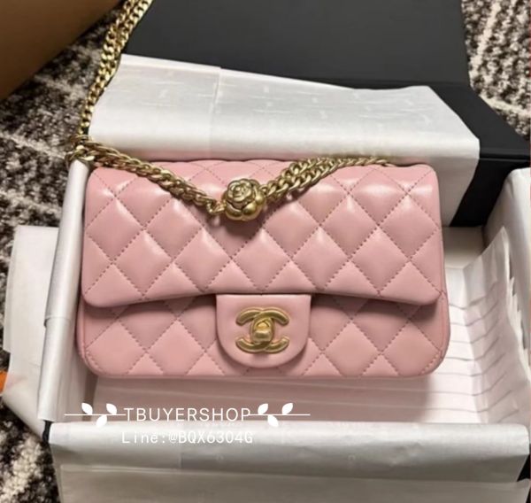 圖片 Chanel 玫瑰粉 金扣 山茶花調節mini cf20
