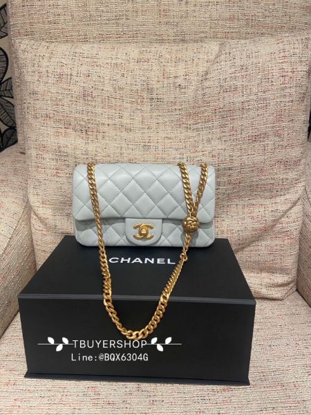 圖片 Chanel 灰藍金扣 山茶花調節mini cf20
