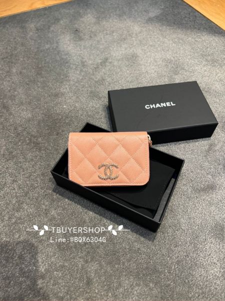 圖片 Chanel 鏤空雙c 焦糖奶茶色 荔枝皮 拉鍊錢包/卡包