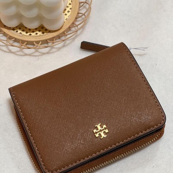 圖片 TORY BURCH TB 經典LOGO防刮皮革釦式短夾-焦糖咖