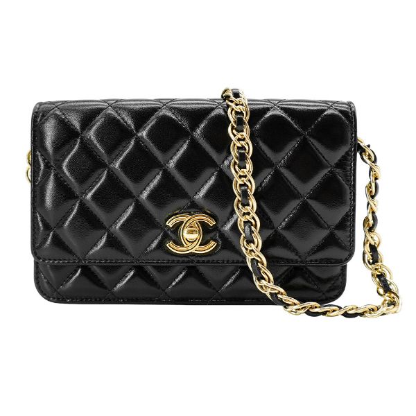 圖片 Chanel 展示品 油蠟羊皮金釦粗鏈斜背包WOC(AP3310-黑)