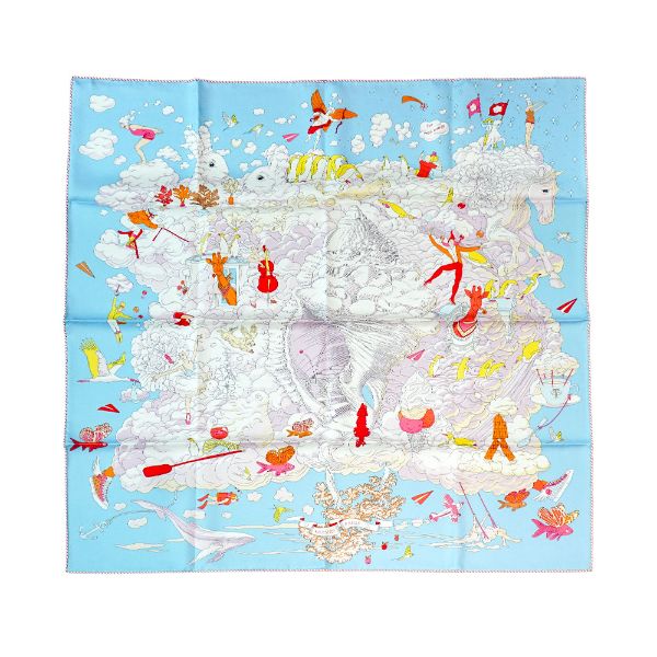 圖片 Hermes 雲間萬象圖騰絲巾/方巾-90cm(粉/藍)