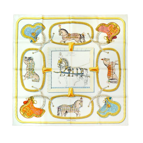 圖片 Hermes 駿馬盛宴圖驣絲巾/方巾-90cm(米白)