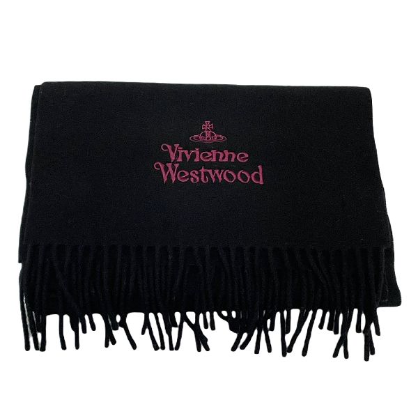 圖片 【Vivienne Westwood】品牌刺繡LOGO & 英文名 羊毛圍巾 黑色 - 81030007W00Q7-N401-N