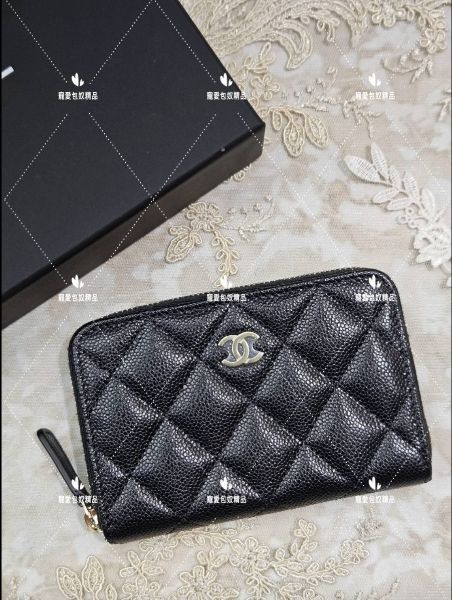 圖片 CHANEL 荔枝黑金 加大ㄇ字卡片零錢包