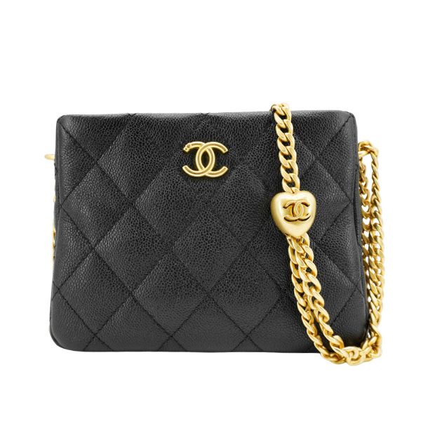 圖片 Chanel Hobo 粒紋牛皮金釦愛心調節斜背包(AS3830-黑)