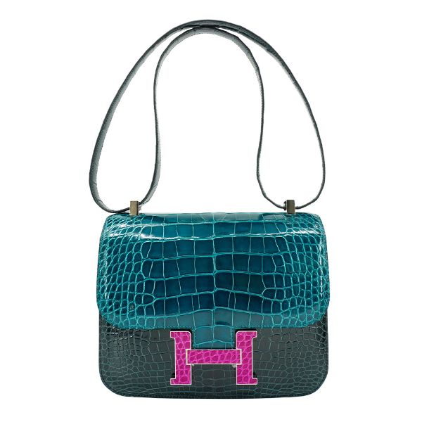 圖片 Hermes Constance 24 鱷魚皮三拼色桃釦肩背/斜背包