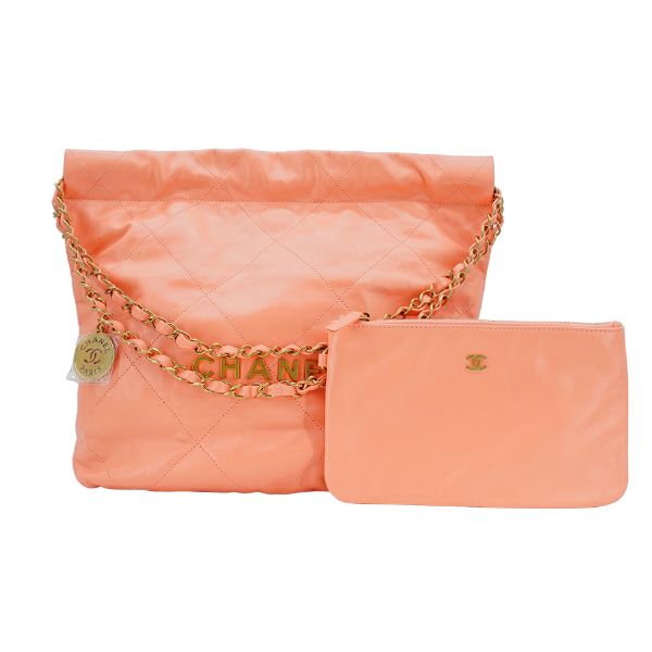 圖片 Chanel 展示品 22 牛皮金logo小號肩背包(AS3260-珊瑚粉)