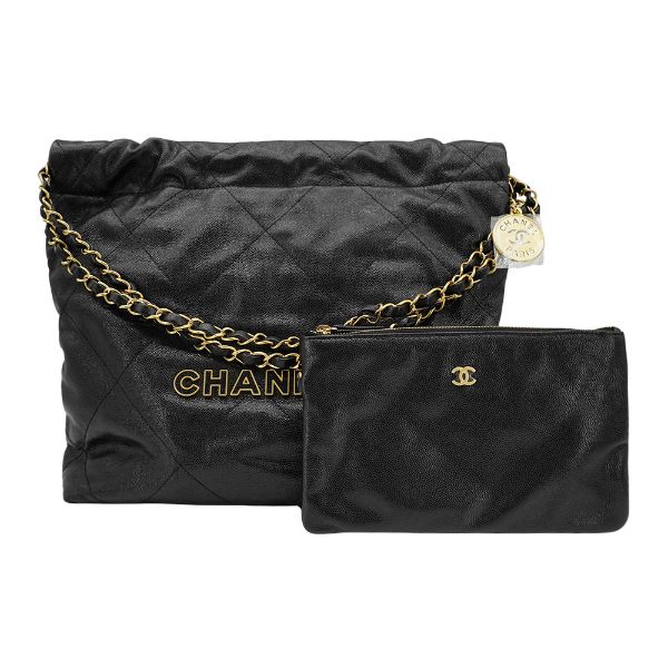 圖片 Chanel 22 粒紋牛皮金logo小號肩背包(AS3260-黑)