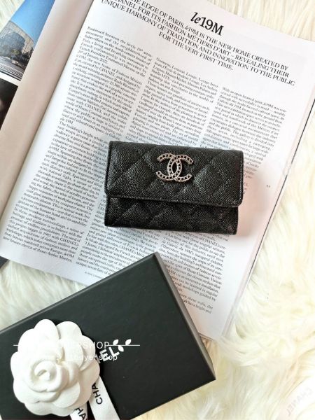 圖片 Chanel 23a 黑鑽 大雙c 荔枝皮 單層卡包/錢包