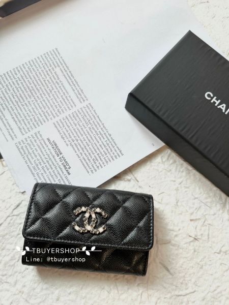 圖片 Chanel 23k 珍珠大雙c 黑金荔枝皮 單層卡包/錢包