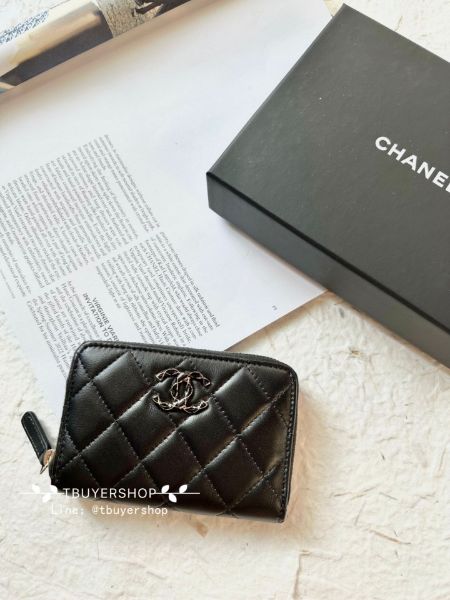 圖片 Chanel 23k 黑金絲 大雙c  拉鍊錢包/卡包 內裏山茶花雙c絲巾 超美的