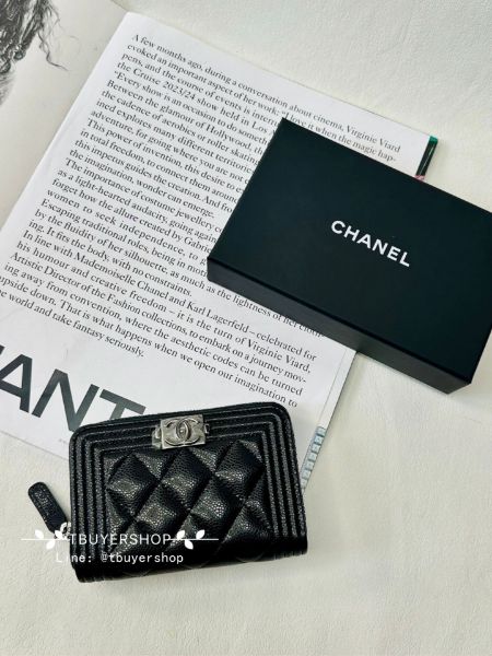 圖片 Chanel 24a boy 黑銀 荔枝皮  新款拉鍊錢包 更實用耐裝