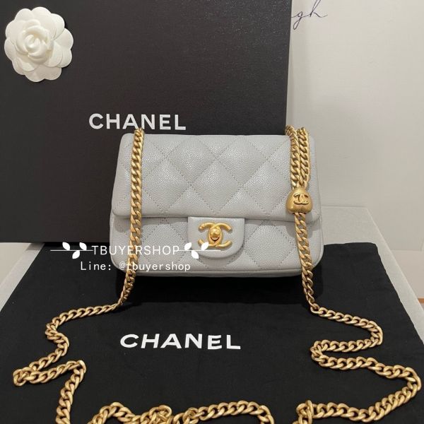 圖片 Chanel 愛心調節 灰金 荔枝皮 cf mini 20cm