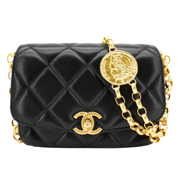 圖片 Chanel 展示品 Coco 菱格羊皮大金幣斜背包-17cm(AS2189-黑)