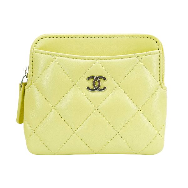 圖片 Chanel 展示品 菱格羊皮銀釦零錢包(AP2061-淺黃)