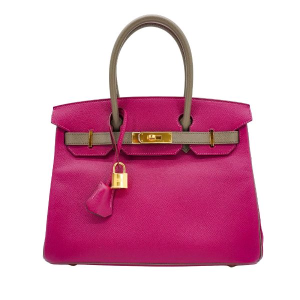 圖片 Hermes Birkin 30 Epsom牛皮拚色金釦手提包(玫瑰紫/大象灰)