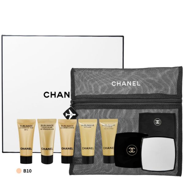 圖片 CHANEL 香奈兒美妝 奢華金燦保養5件禮盒附巧妝鏡/旅行網紗收納袋