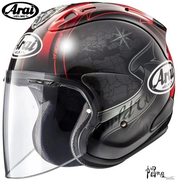 圖片 【帽牧屋】ARAI VZ-RAM HARADA TOUR 黑紅 亮光 彩繪 頂級 3/4 半罩 安全帽 藍芽預留耳機孔 雙D扣  透氣