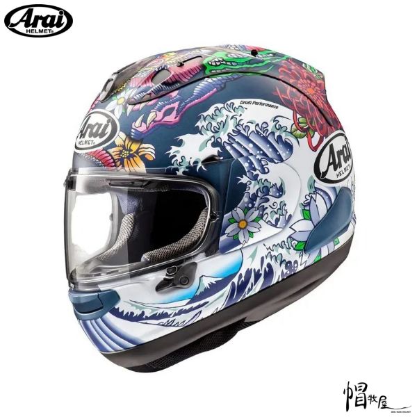 圖片 【帽牧屋】ARAI RX7X ORIENTAL 消光藍 浮世繪 彩繪 全罩 安全帽  限量 藍芽預留耳機孔 雙D扣