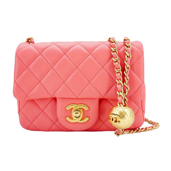 圖片 Chanel 菱格羊皮金球調節釦方胖斜背包-17cm(AS1786-蜜桃粉)