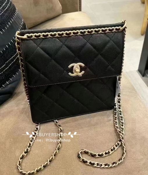 圖片 Chanel 23a ado 後背包 黑金 荔枝皮 上身好好看！