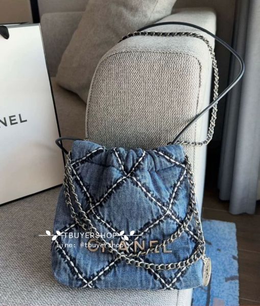 圖片 Chanel 24p 22bag mini 牛仔包格紋設計 歐洲票