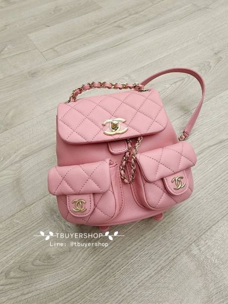 圖片 Chanel 少女粉 金扣 光滑牛皮 後背包 小青蛙