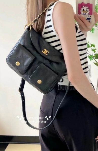 圖片 Chanel 25p 黑金 荔枝皮hobo 小郵差