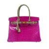 圖片 Hermes 展示品 Birkin 鱷魚皮金釦手提鉑金包-30cm(C刻/桃紅/灰)