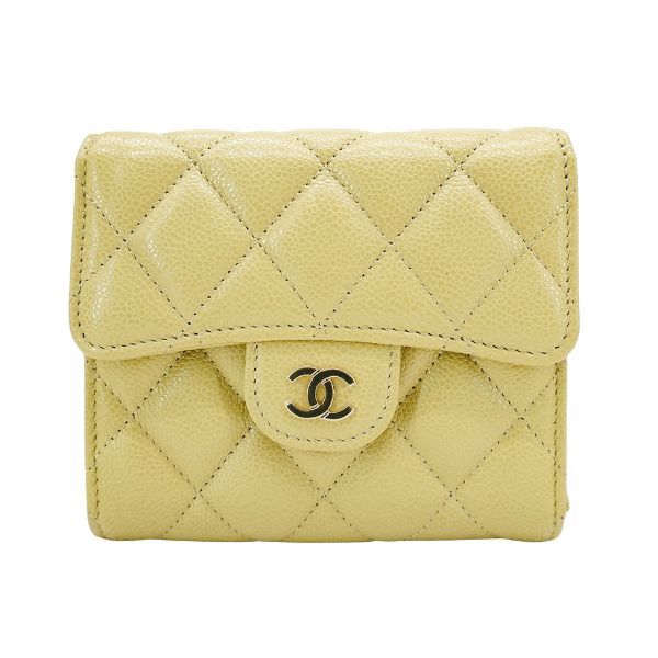圖片 Chanel 粒紋牛皮淡金釦三折短夾(AP0231-芥末黃)