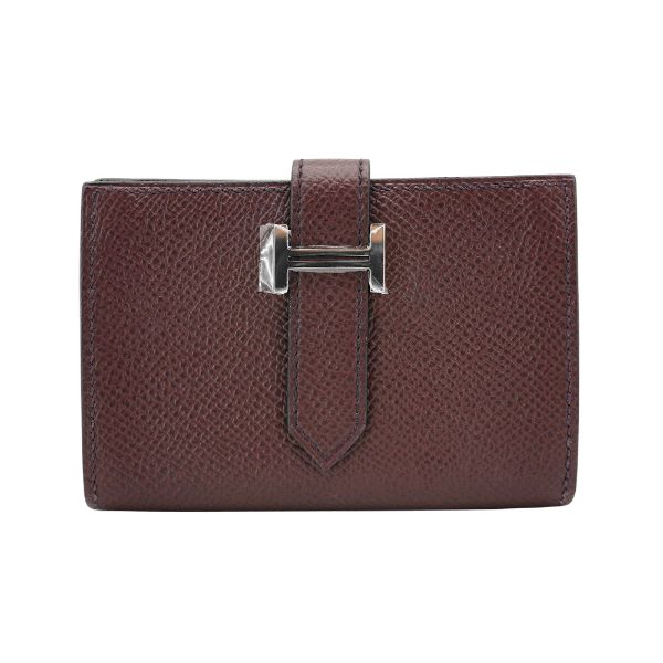 圖片 Hermes 展示品 Mini Bearn Epsom牛皮銀Logo對折卡片零錢夾(馬鞍紅)