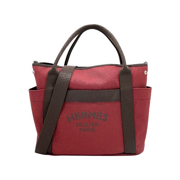 圖片 Hermes 展示品 The Grooming Bag 二用帆布購物袋(胭脂紅/巧克力)