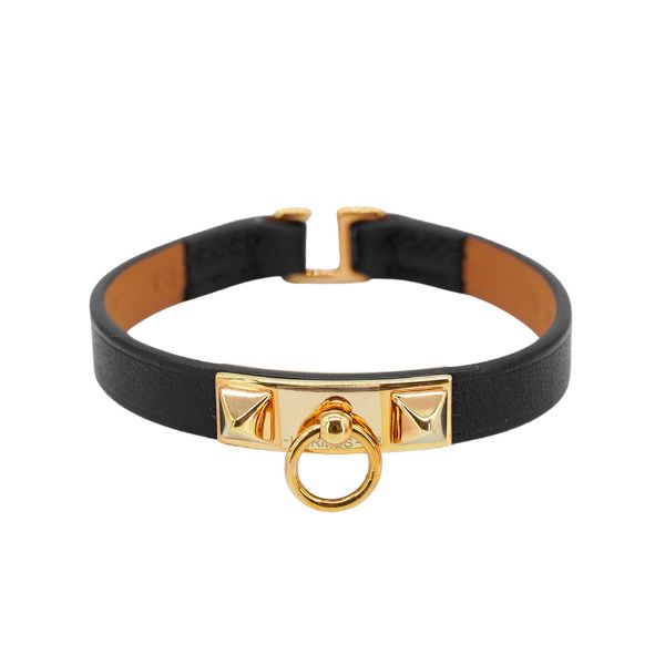 圖片 Hermes 展示品 Mini Rivale 皮革手環(黑/玫金)
