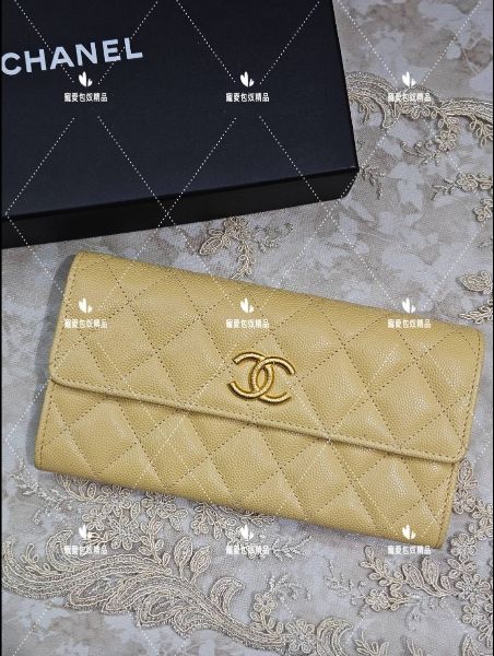 圖片 CHANEL 荔枝皮 小雞黃  信封長夾 金釦