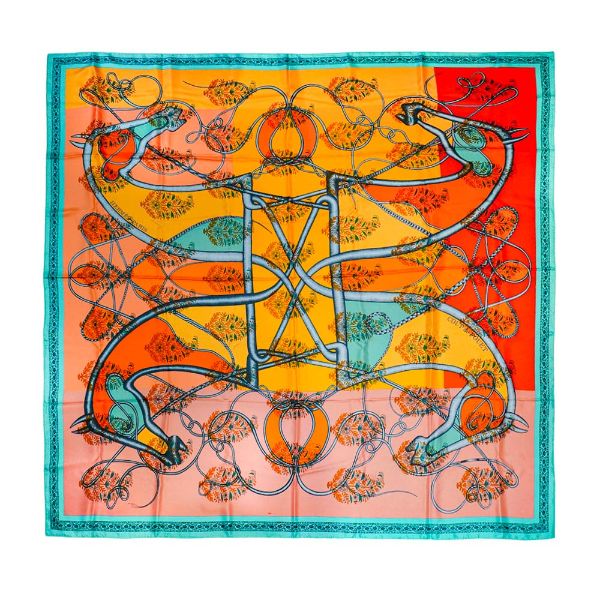 圖片 Hermes 喀什米爾混絲藤蔓圖騰披巾/大方巾-140(橘/綠)