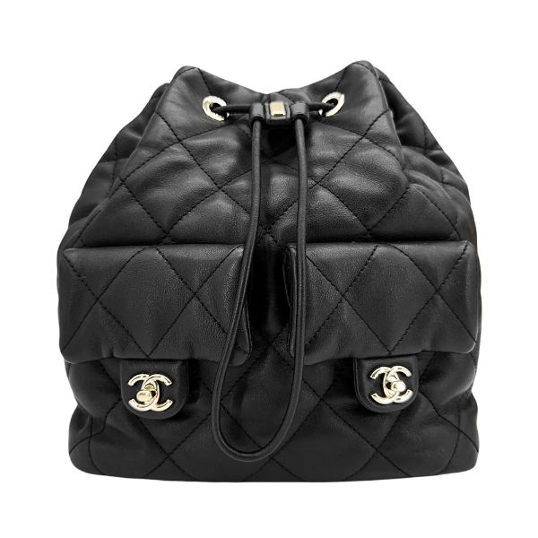圖片 Chanel 展示品 羊皮金釦雙口袋束口後背包(AS4342-黑)