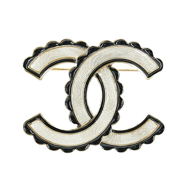 圖片 Chanel 黑框金屬大雙C造型胸針(淡金)