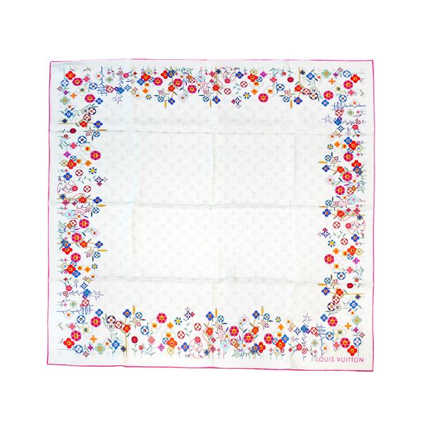 圖片 Louis Vuitton x TM Monogram Superflat Flowers 花卉印花圖案絲巾(M96263-白)
